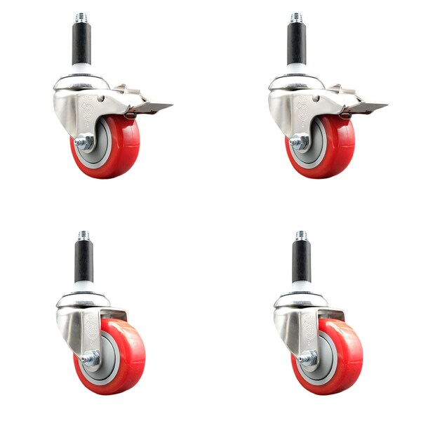 Service Caster 3 Inch 316SS Red Poly Swivel 3/4 Inch Expanding Stem Caster Lock Brake, 2PK SS316TTLEX20S314-PPUB-RED-2-S-2-34 - main